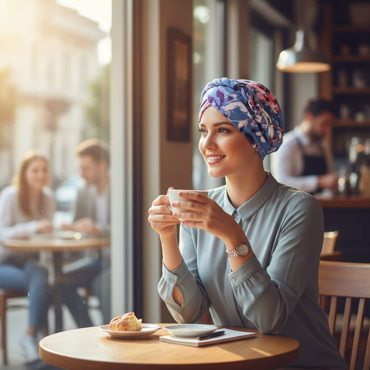 ELLIANE Foulard Cheveux Turban Chimio Femme Moderne Bleu à motifs
