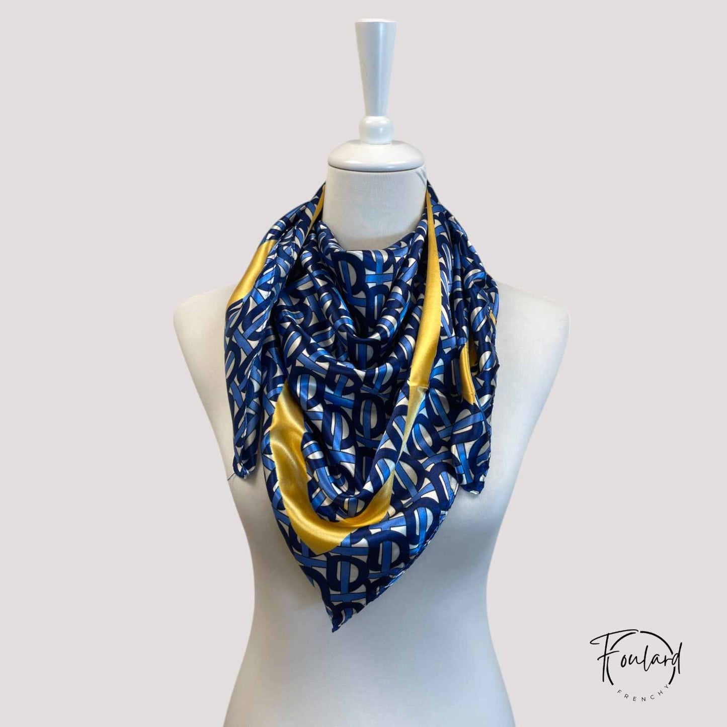 KARINE Foulard Cheveux Femme Bleu à motifs