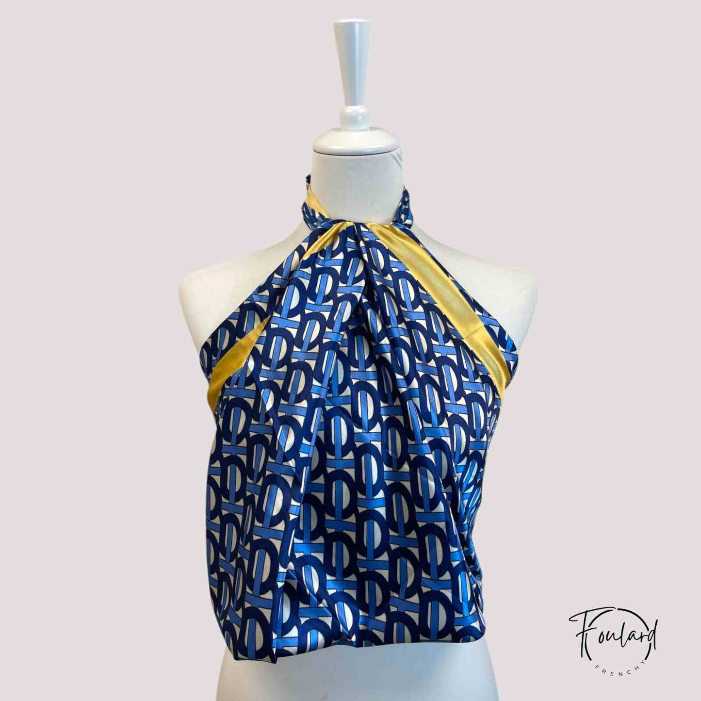 KARINE Foulard Cheveux Femme Bleu à motifs