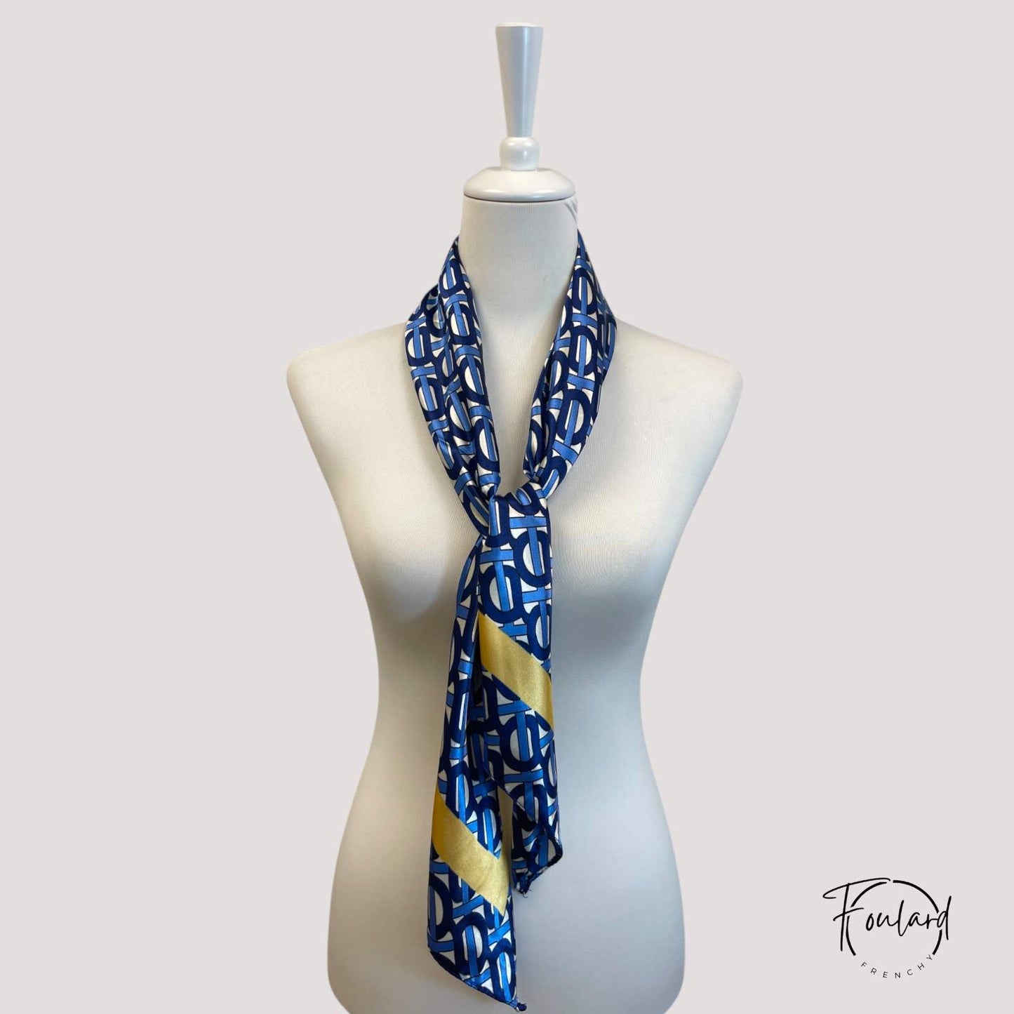 KARINE Foulard Cheveux Femme Bleu à motifs