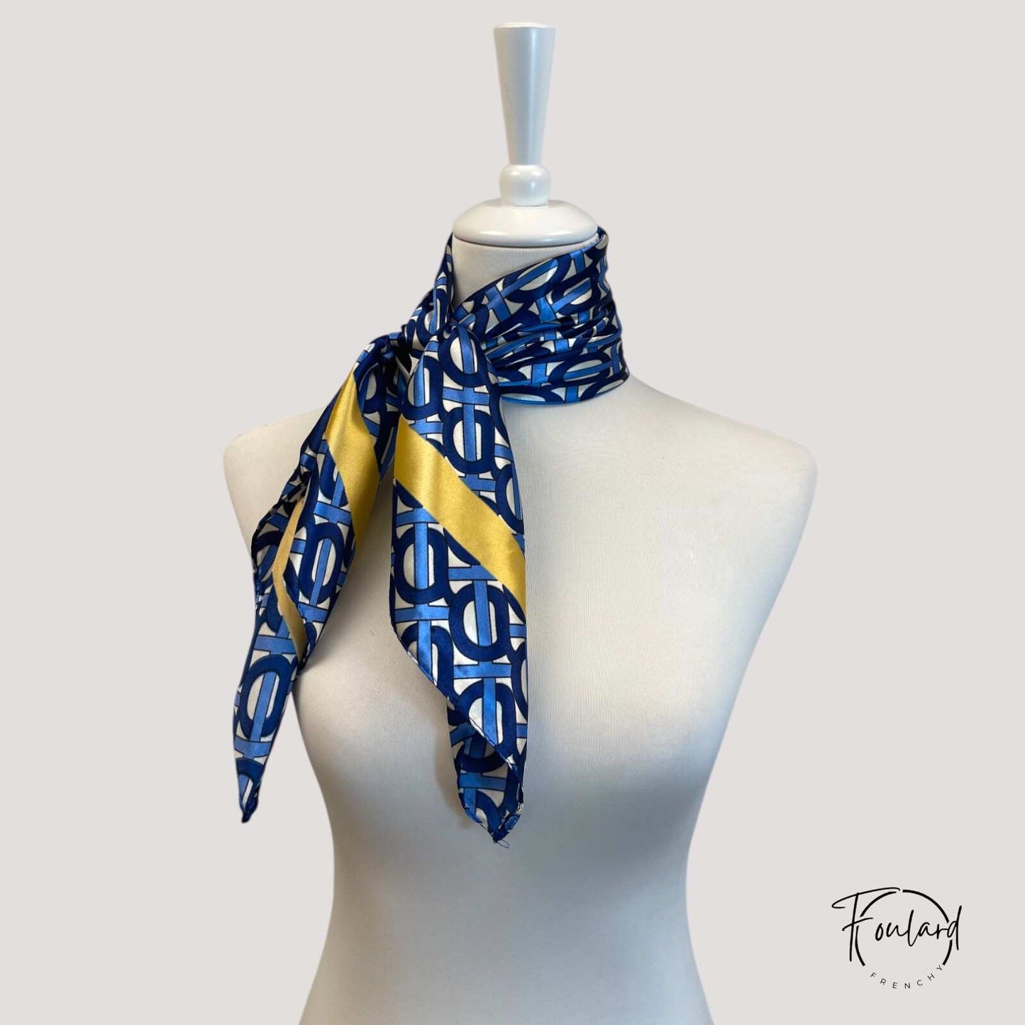 KARINE Foulard Cheveux Femme Bleu à motifs