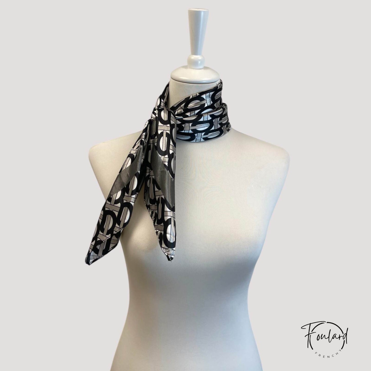 MARINA Foulard Cheveux Femme Argenté Motifs Noir