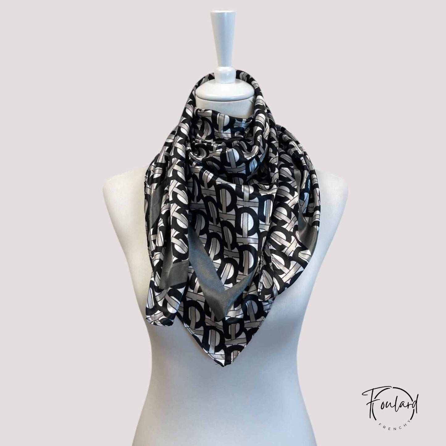 MARINA Foulard Cheveux Femme Argenté Motifs Noir