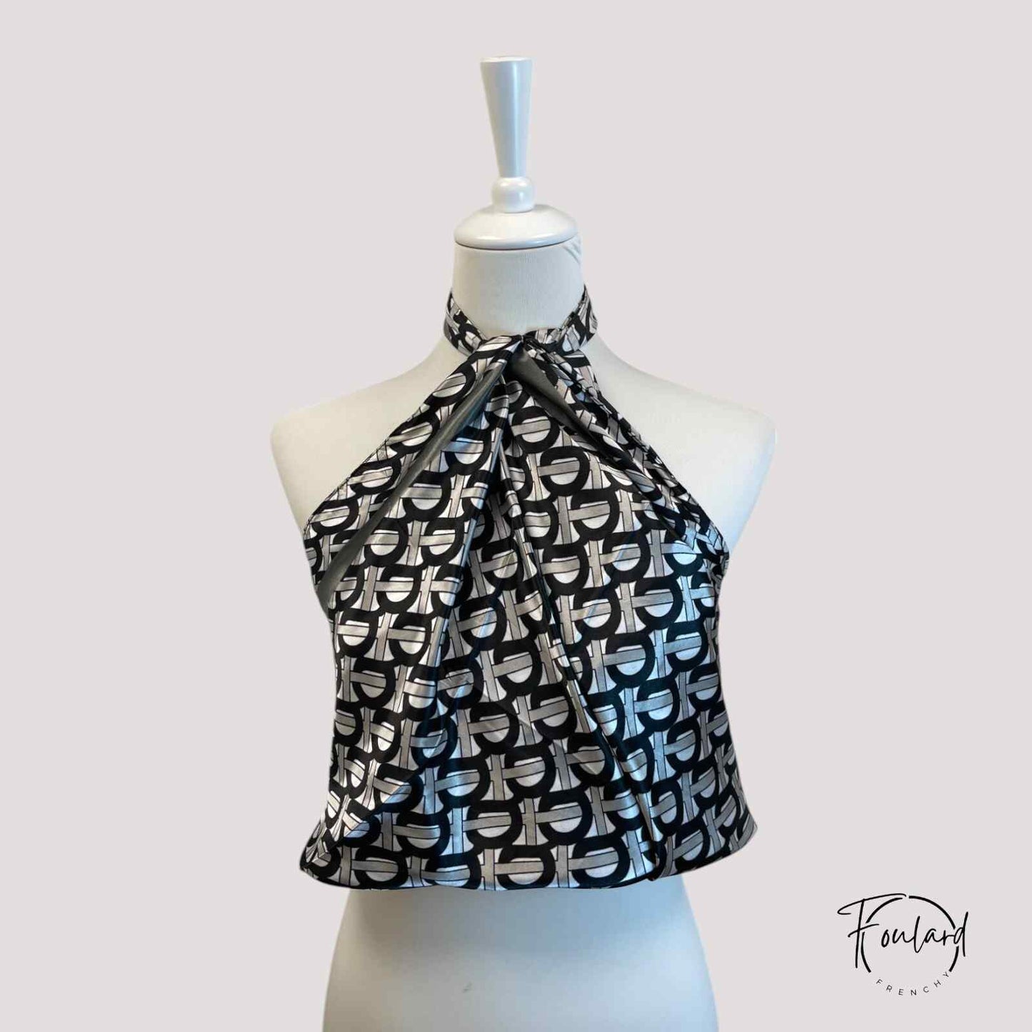 MARINA Foulard Cheveux Femme Argenté Motifs Noir