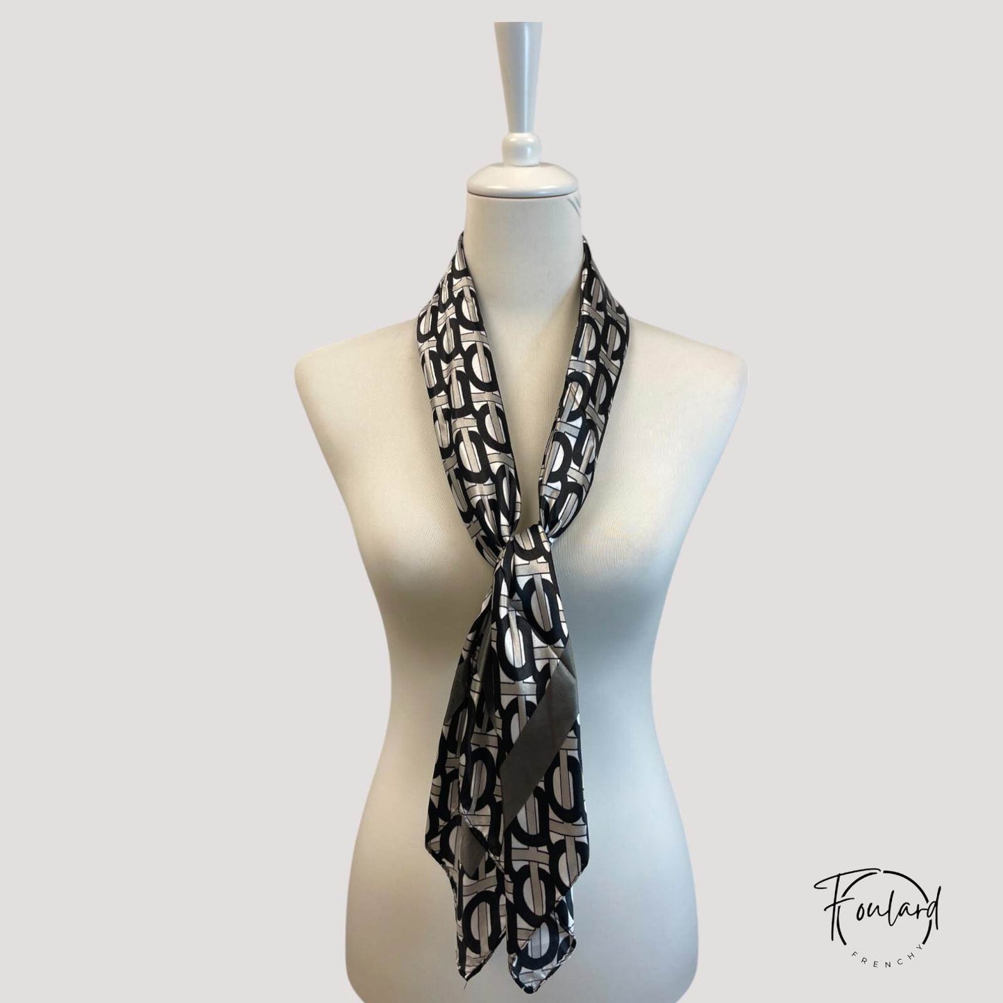 MARINA Foulard Cheveux Femme Argenté Motifs Noir