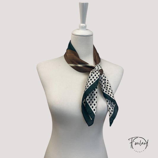 Foulard carré 70x70 – Pois noirs et rayures