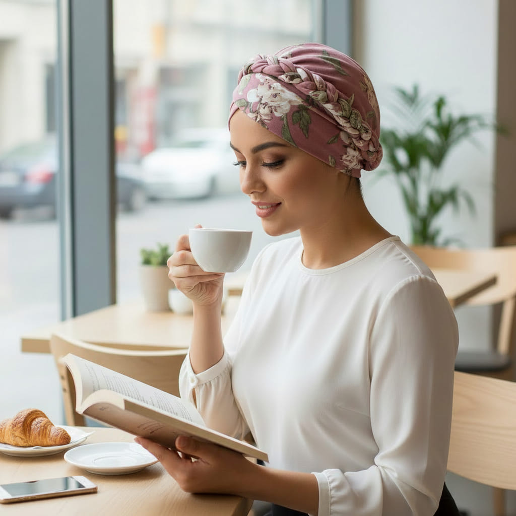 Foulard Cheveux Turban Moderne Chimio Femme Rose à motifs
