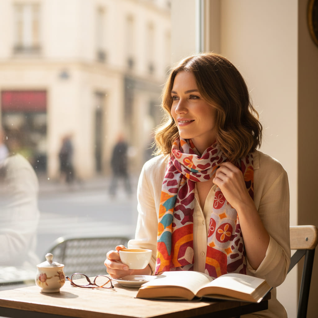 Foulard coloré imprimé géométrique multicolore