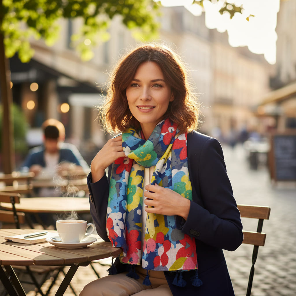 Foulard femme à fleurs multicolores