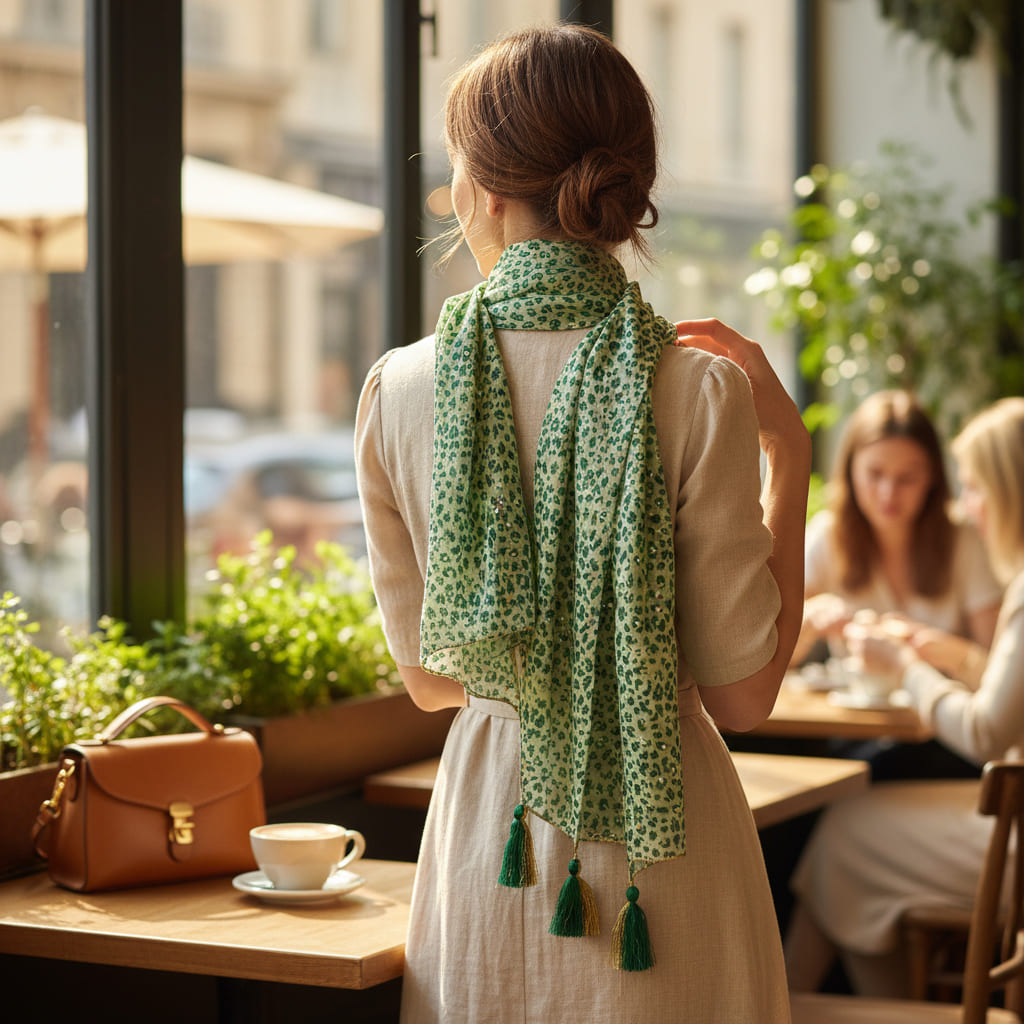 Foulard femme léopard vert doré