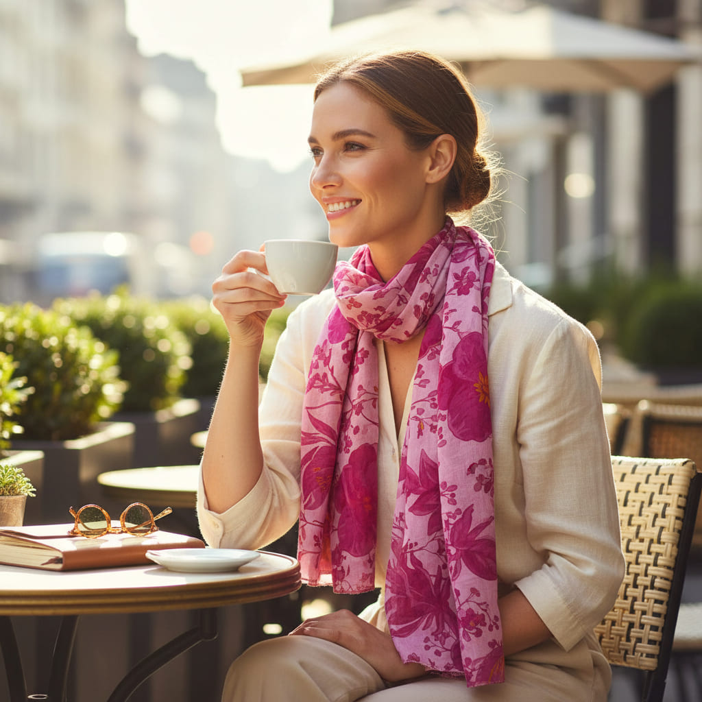 Foulard floral rose fuchsia