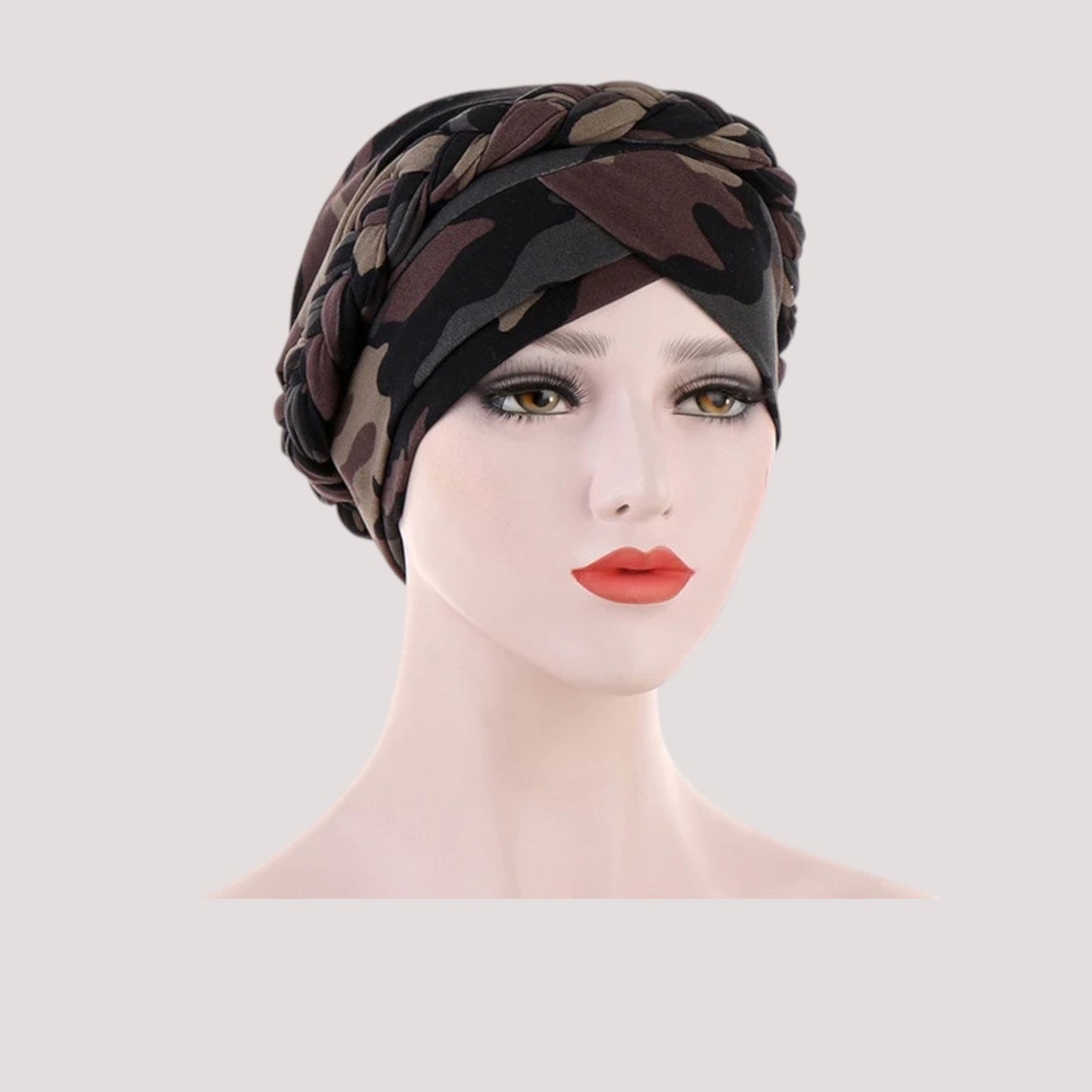 Foulard Cheveux Turban Mode Chimio Marron Militaire