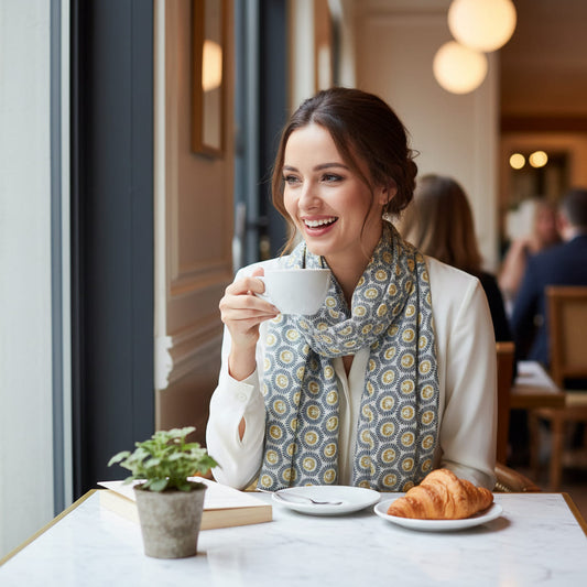 foulard en coton à motif circulaire  jaune moutarde