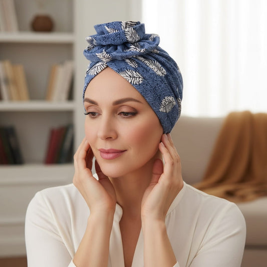 Foulard turban chimio bleu - Exontine