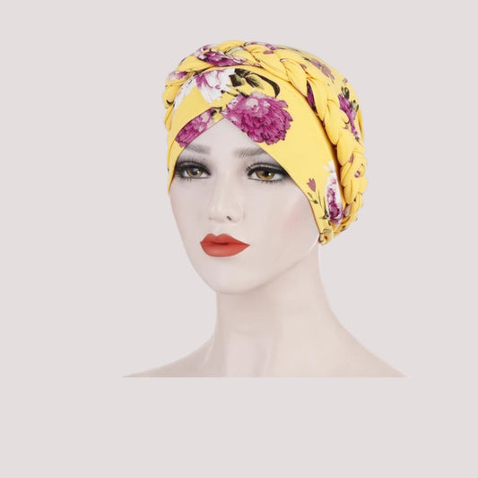 Foulard turban chimio jaune - Floral