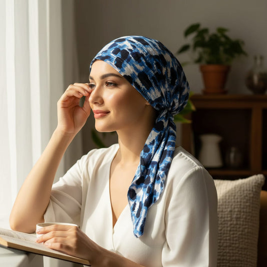 INAYA Foulard Cheveux Femme Mode Chimio Bleu à motifs