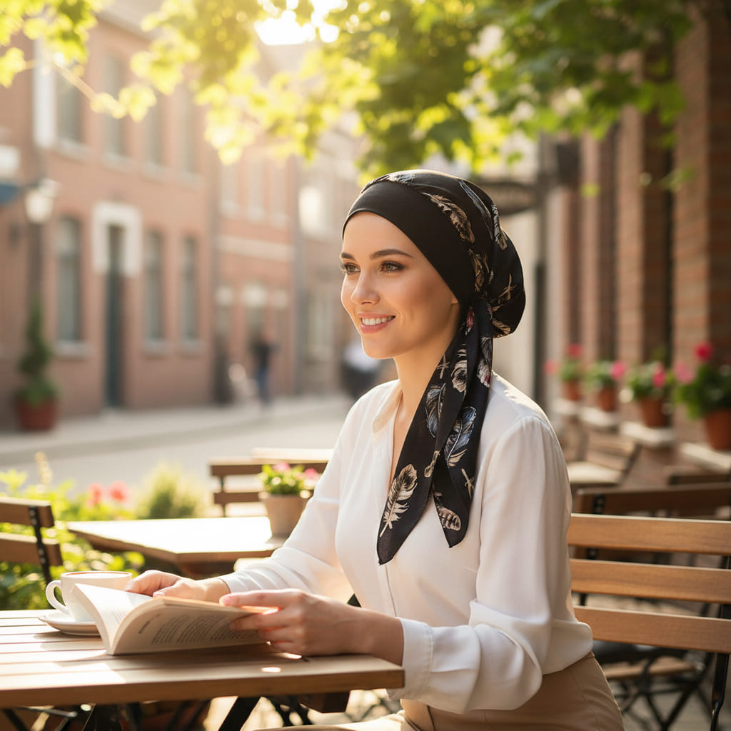 LUCILLE Foulard Cheveux Femme Mode Chimio Noir à motifs