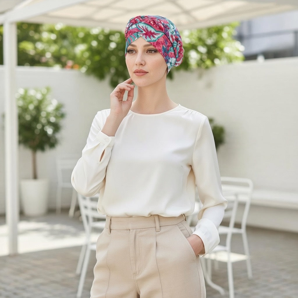 Foulard turban chimio bordeaux - Léonce