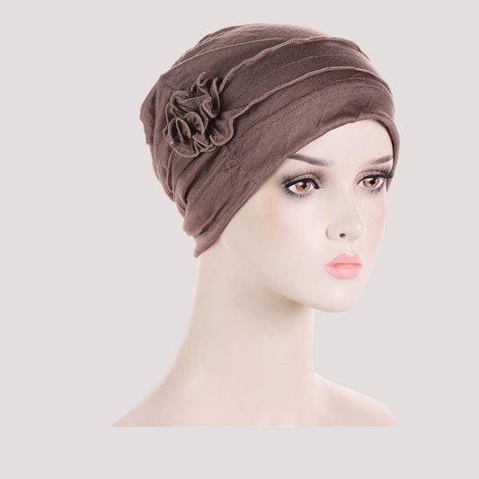 NATACHA Bonnet Femme Moderne Foulard Chimio Marron