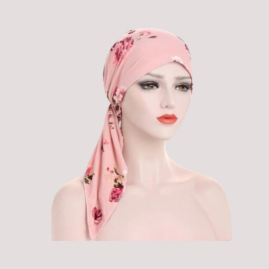 NATHALIE Foulard Cheveux Femme Moderne Chimio Rose à motifs