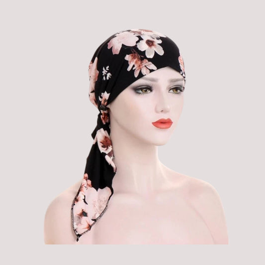 RAPHAËLLE Foulard Cheveux Femme Modern Chimio Noir à motifs