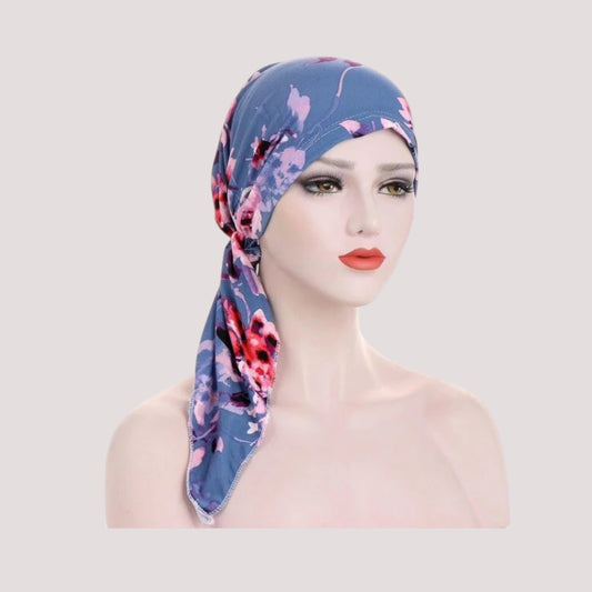 ROMY Foulard Cheveux Femme Moderne Chimio Bleu Rose à motifs