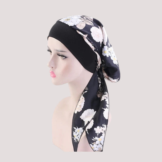 SABRINA Foulard Cheveux Femme Moderne Chimio Noir à motifs