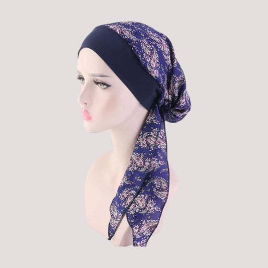 SARAH Foulard Cheveux Femme Chimio Bleu Marine Violet Bohème