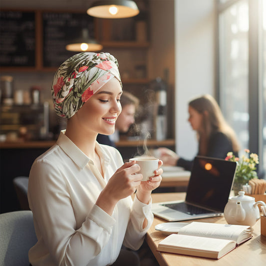 SONIA Foulard Turban Chimio Moderne Blanc à motifs Floral