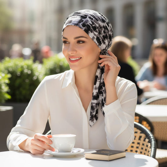 ZOÉ Foulard long chimio noir et blanc Savane
