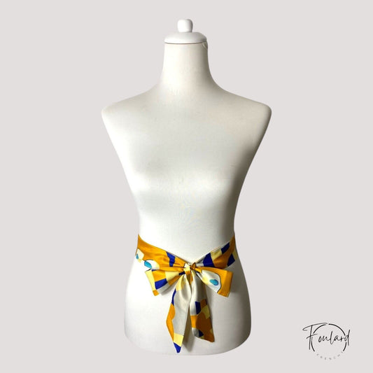 Ceinture foulard graphique jaune et bleu