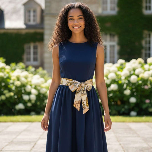 Ceinture foulard beige rosé imprimé chaînes