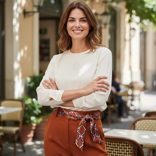 Ceinture foulard brique à motif entrelacé