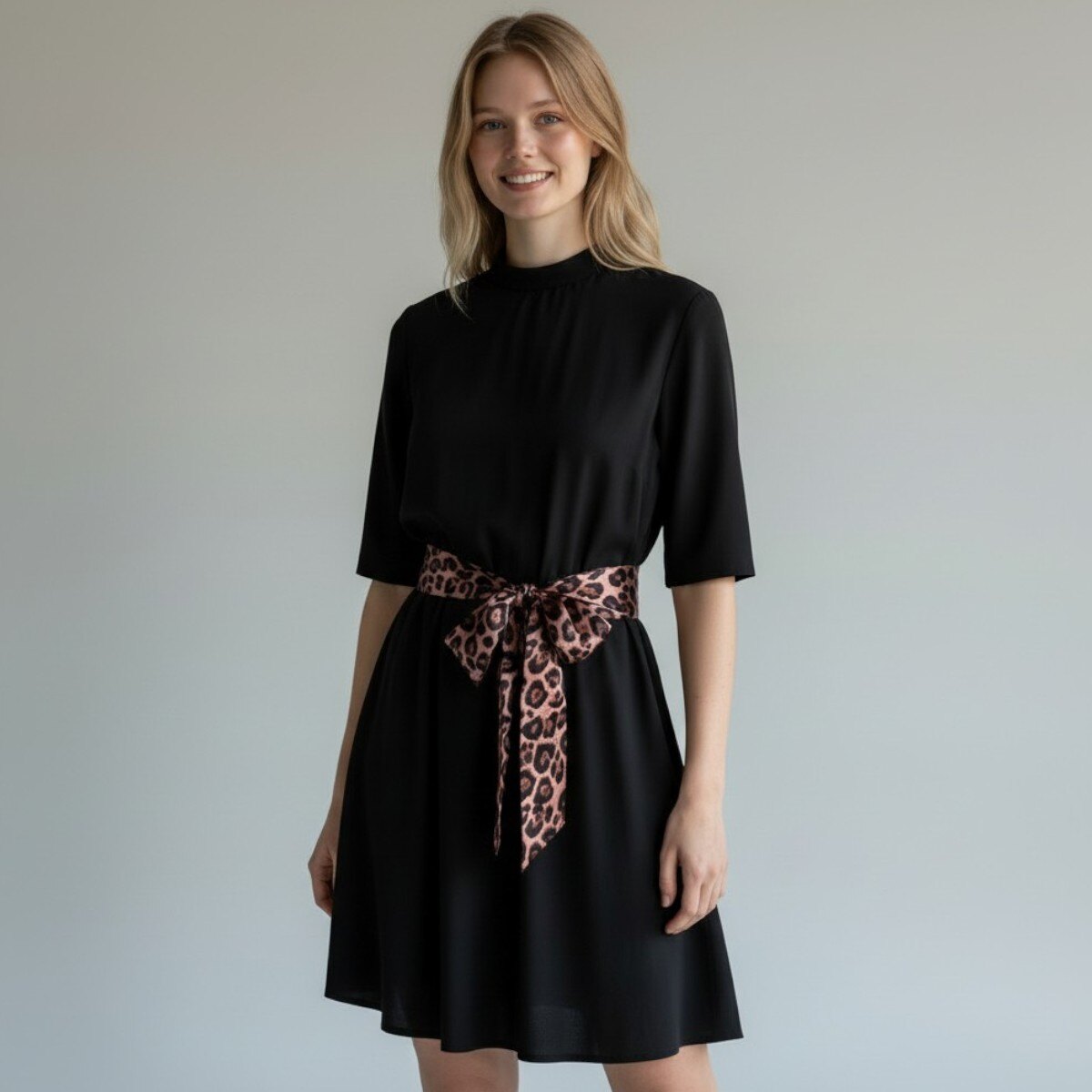 Ceinture foulard imprimé brun léopard