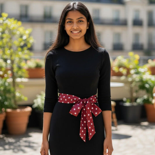 Ceinture foulard rouge à pois blancs