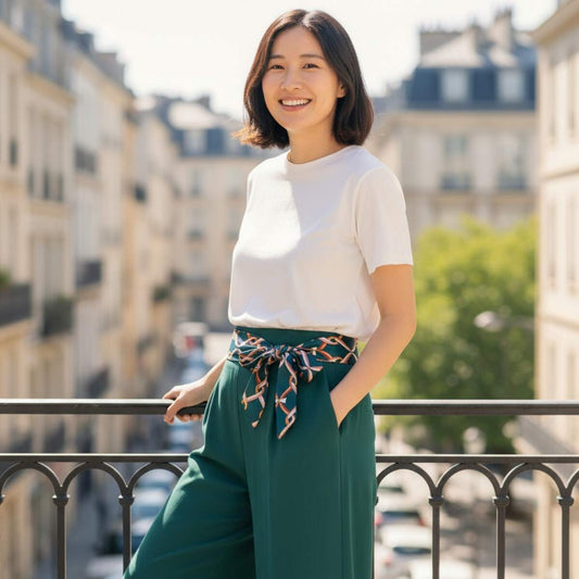 Ceinture foulard verte à motifs entrelacés