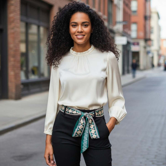 Ceinture foulard verte à motifs réversibles