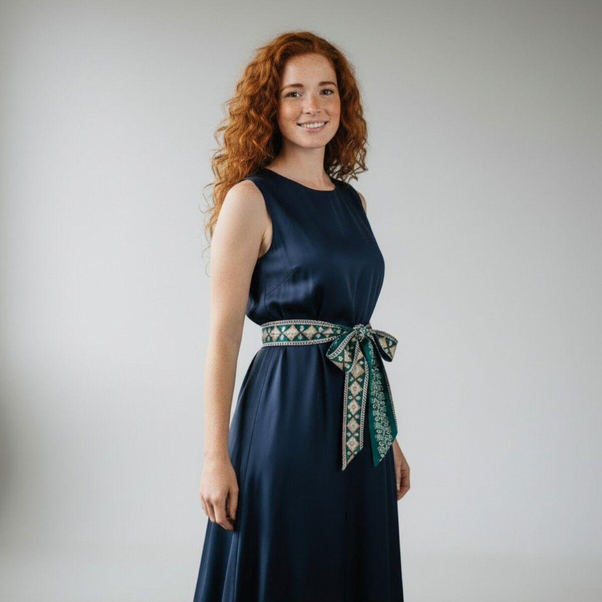 Ceinture foulard verte à motifs réversibles