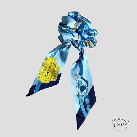 Chouchou Foulard Motif Équestre Bleu