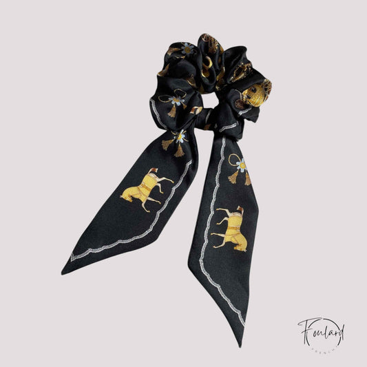 Chouchou Foulard Motif Équestre Noir