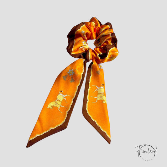 Chouchou Foulard Motif Équestre Orange