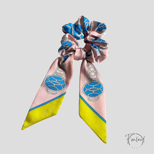 Chouchou Foulard Médaillons Rose et Bleu