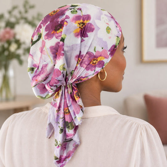 Foulard chimio léger fleuri rose et violet
