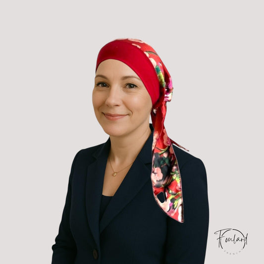 ANGÉLIQUE Foulard long chimio rouge - Floral