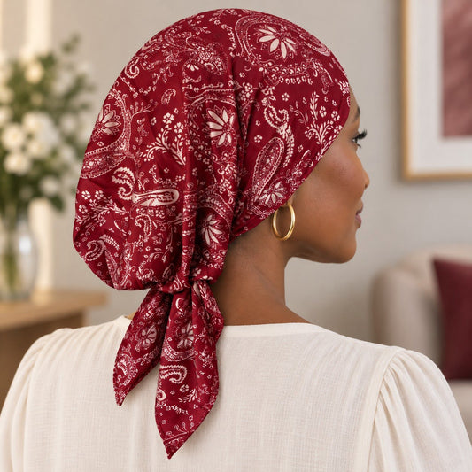 Foulard chimio satiné rouge foncé et blanc
