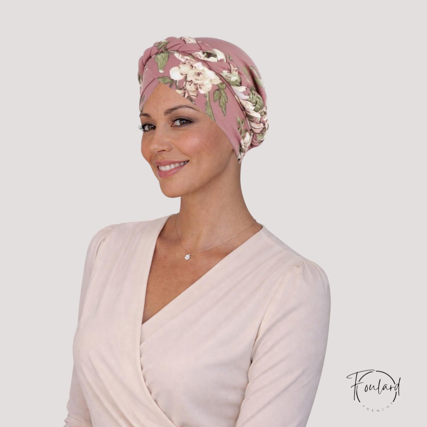 Foulard Cheveux Turban Moderne Chimio Femme Rose à motifs
