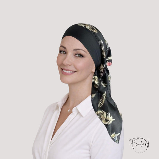 LUCILLE Foulard Cheveux Femme Mode Chimio Noir à motifs