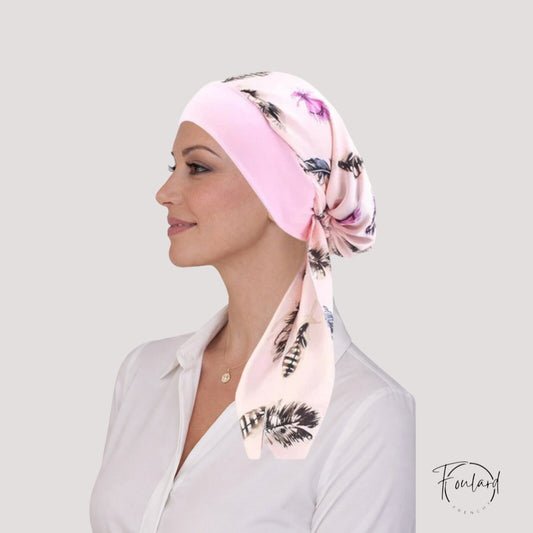 DELPHINE Foulard Cheveux Femme Rose Mode Chimio à motifs
