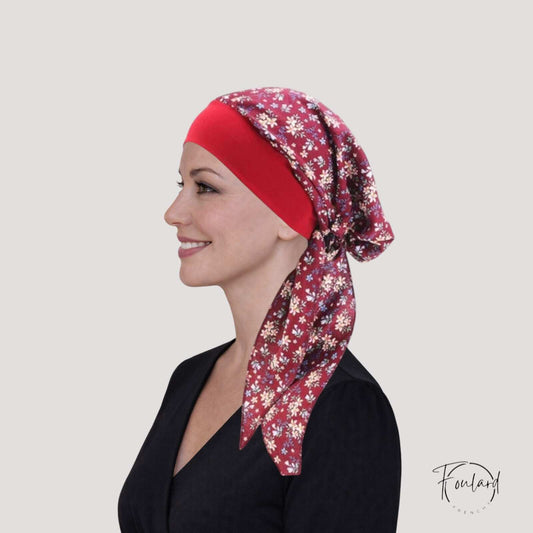 ADÈLE Foulard Cheveux Femme Mode Chimio Rouge à motifs