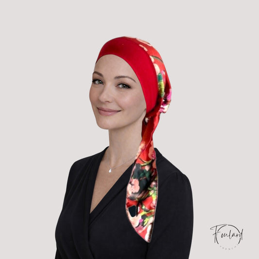 ANGÉLIQUE Foulard long chimio rouge - Floral